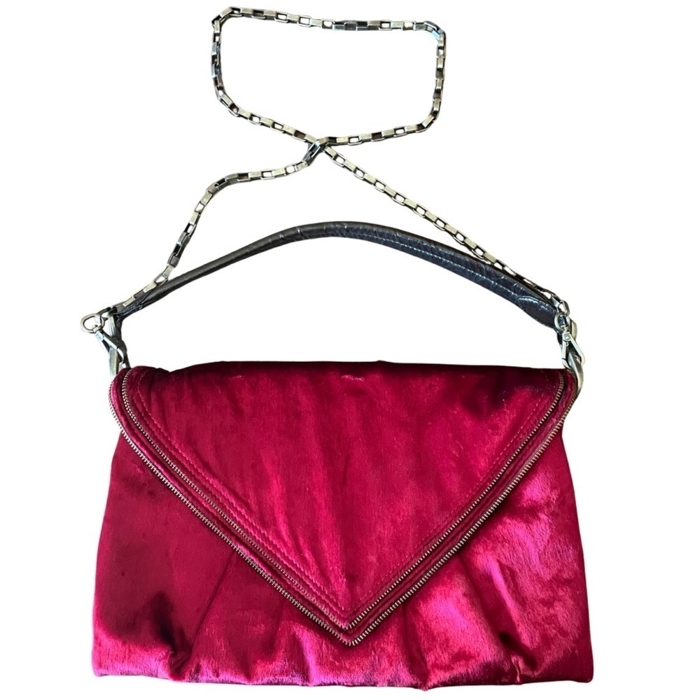 Matt & Nat Santogold Red Velvet Clutch Shoulder Crossbody Foldover Purse - Picture 3 of 11